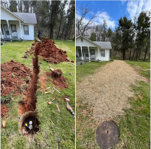 Sewer line repair and yard restoration by Hicks Services